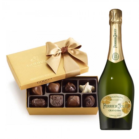 Perrier Jouet Grand Brut With Godiva 8 Pc Chocolate Box